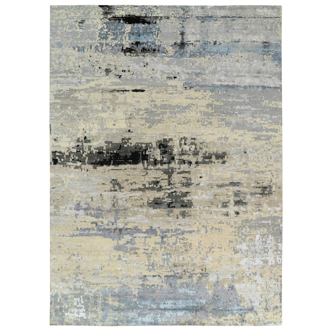 Rug 12'x17'9" Gray Wool and Silk Hand Knotted Modern Abstract Oversized: Rug 12'x17'9" Gray Wool and Silk Hand Knotted Modern Abstract Oversized This listing features Rug 12'x17'9" Gray Wool and Silk Hand Knotted Modern Abstract Oversized. Item specifics are provided below