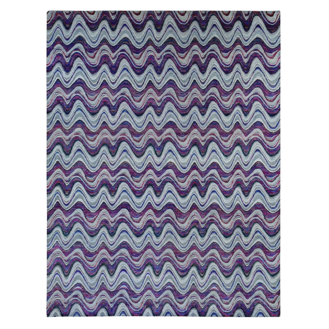 Rug 9'x11'10" Ivory THE COLORFUL WAVES Silk with Wool Hand Knotted (1 of 12)