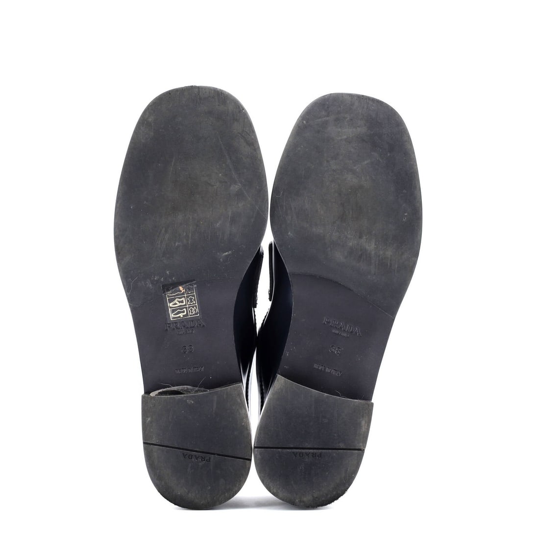 Leather Prada Women's Triangle Logo Loafers Spazzolato - 4