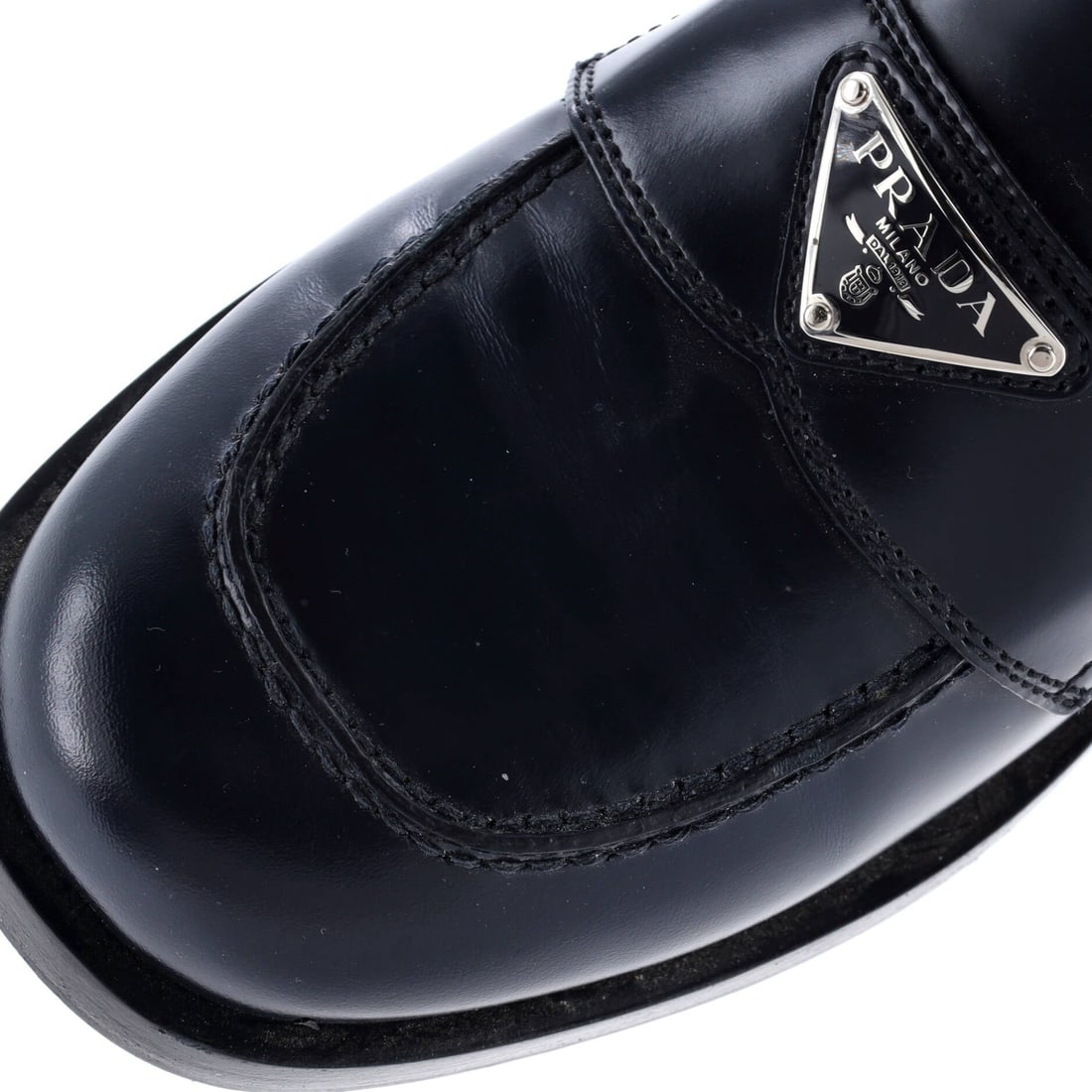 Leather Prada Women's Triangle Logo Loafers Spazzolato - 5