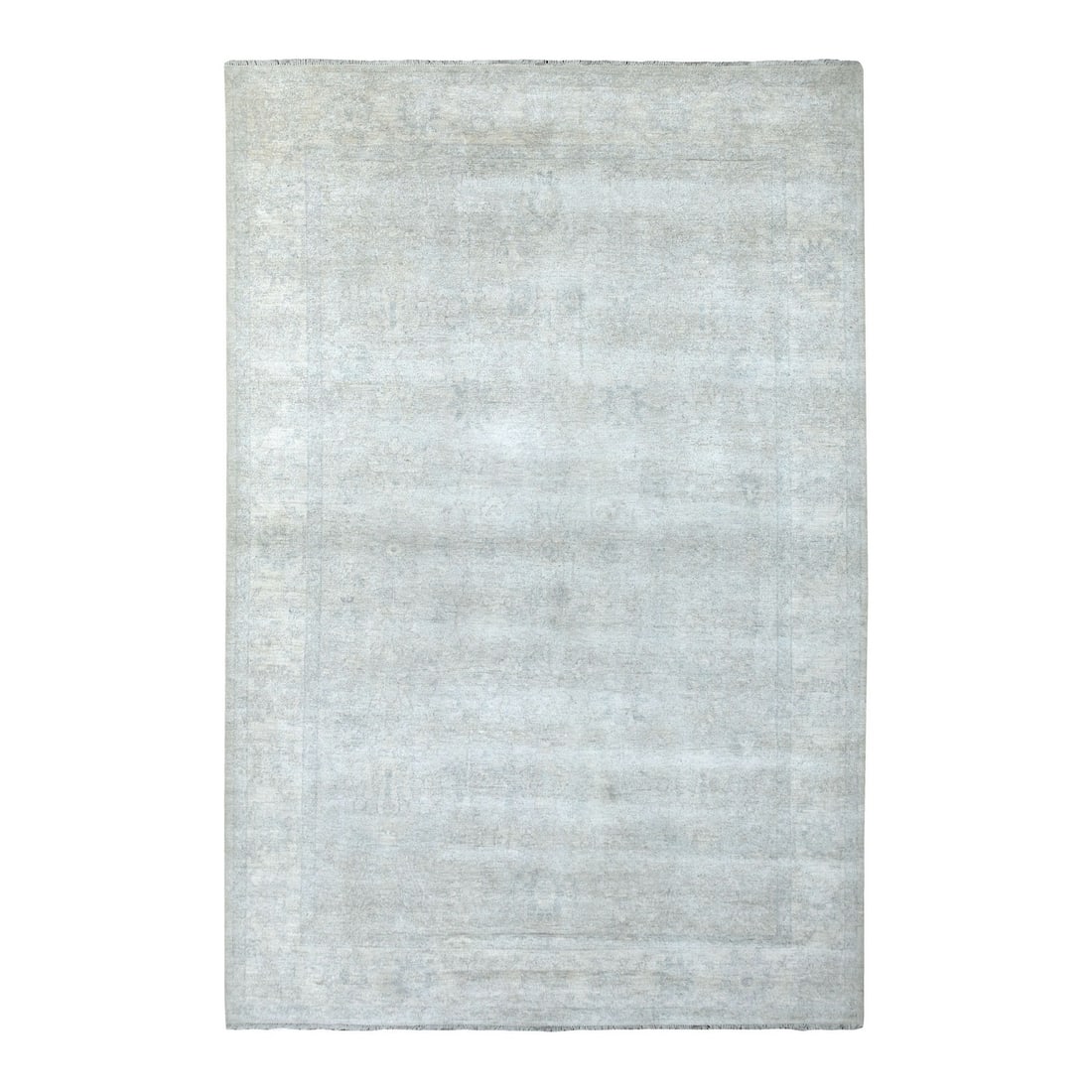 Rug 6'1"x9' Hand Knotted With Faded Colors White Wash Peshawar Shiny Wool (1 of 7)