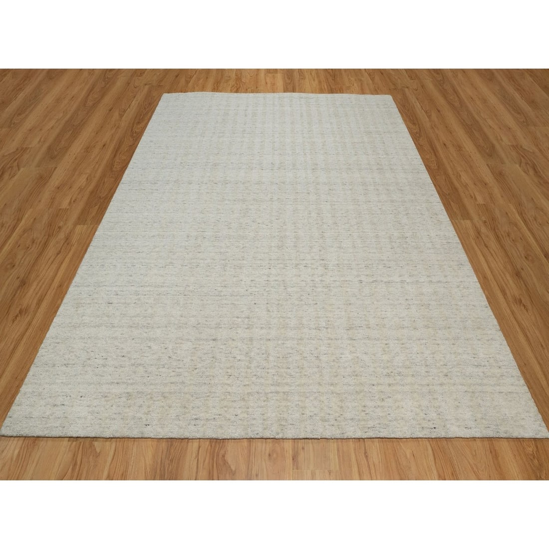 Rug 8'1"x10' Ivory Hand Loomed Vertical Stripes Design Natural Wool - 2