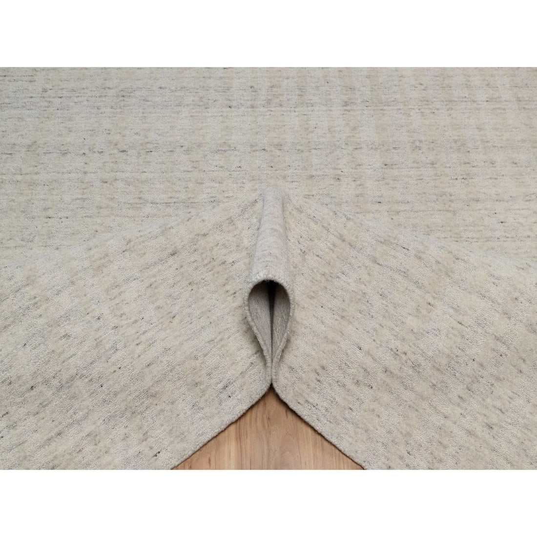 Rug 8'1"x10' Ivory Hand Loomed Vertical Stripes Design Natural Wool - 5