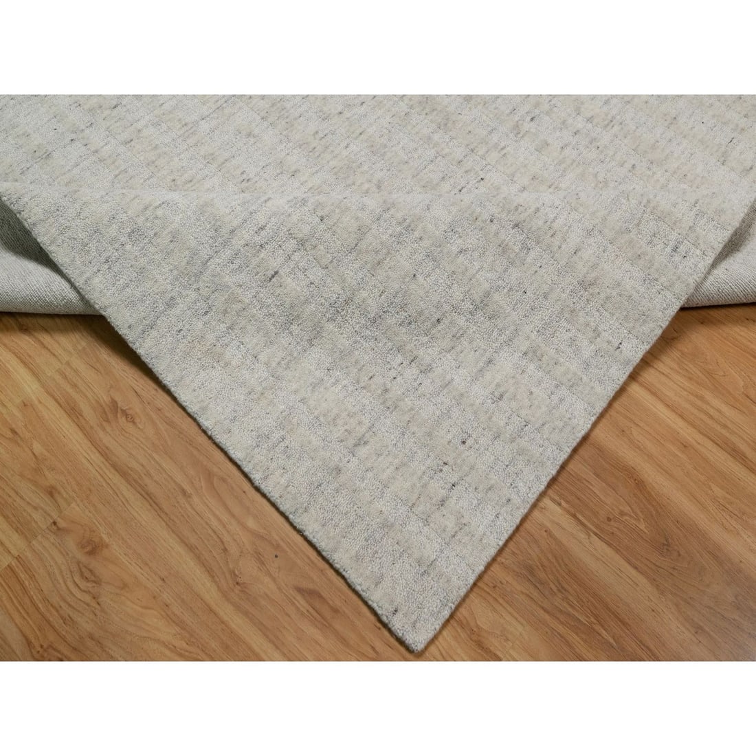 Rug 8'1"x10' Ivory Hand Loomed Vertical Stripes Design Natural Wool - 6