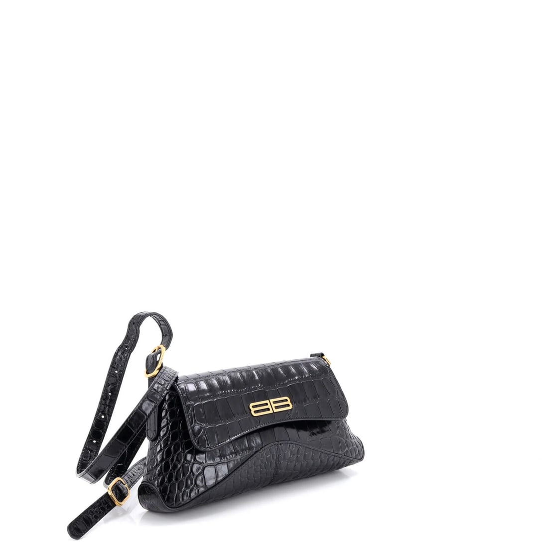Small Balenciaga XX Flap Street Shoulder Bag Crocodile Embossed Leather - 2