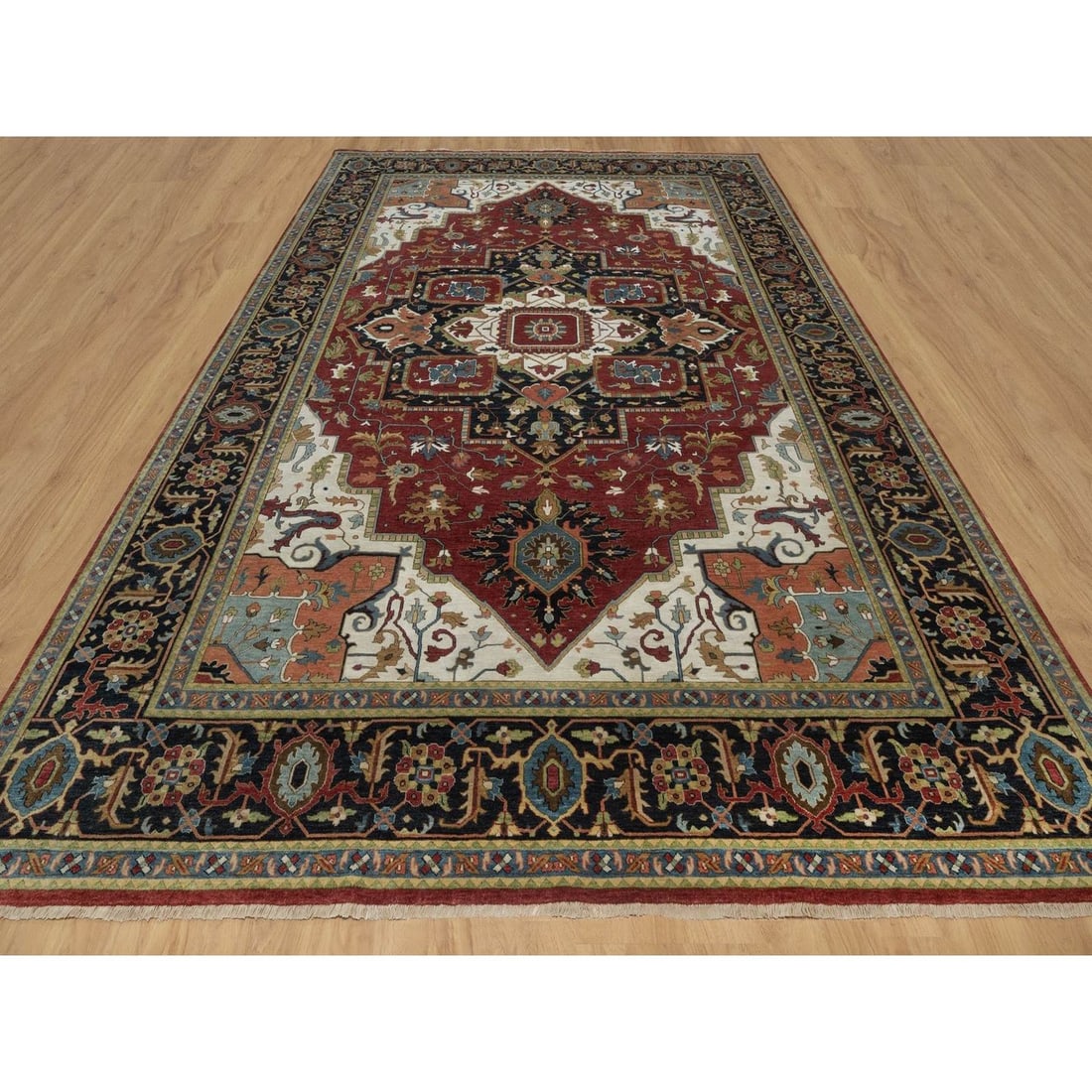 Oriental 10'1"x14'5" Red Hand Knotted Wool Rug Antiqued Fine Heris Revival - 2
