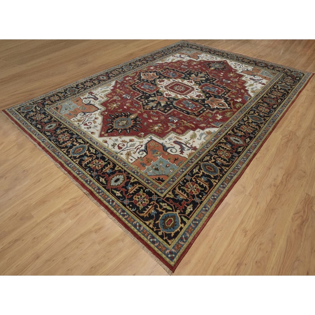 Oriental 10'1"x14'5" Red Hand Knotted Wool Rug Antiqued Fine Heris Revival - 3