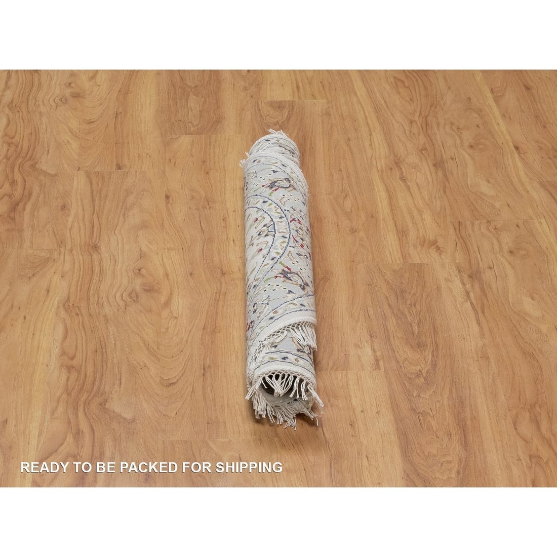 Rug 3'3"x3'3" Ivory Wool and Silk Nain Flower Design Hand Knotted Round - 6