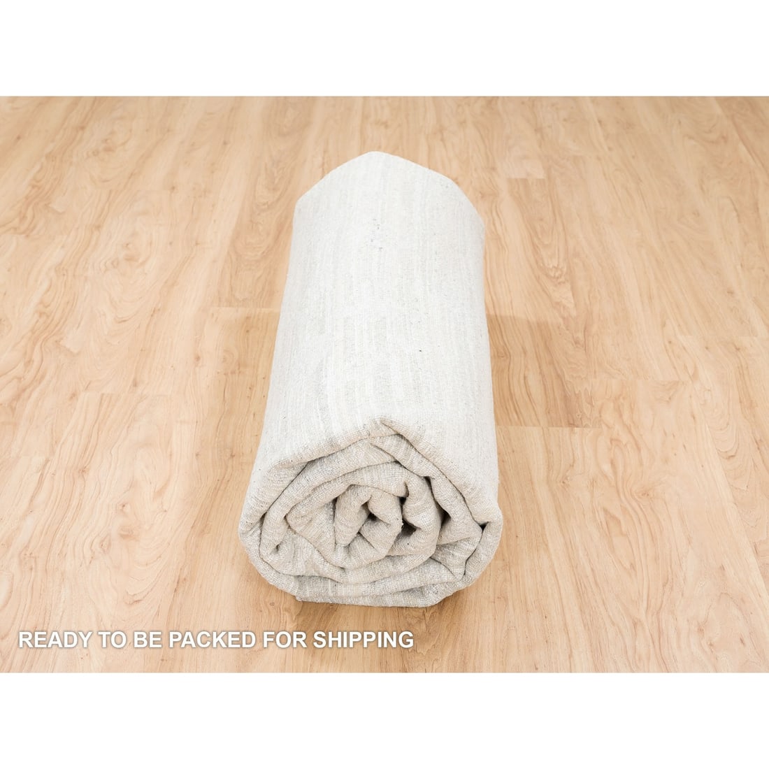Rug 10'x10' Hand Knotted Undyed Natural Wool Ivory with Gray Square - 10
