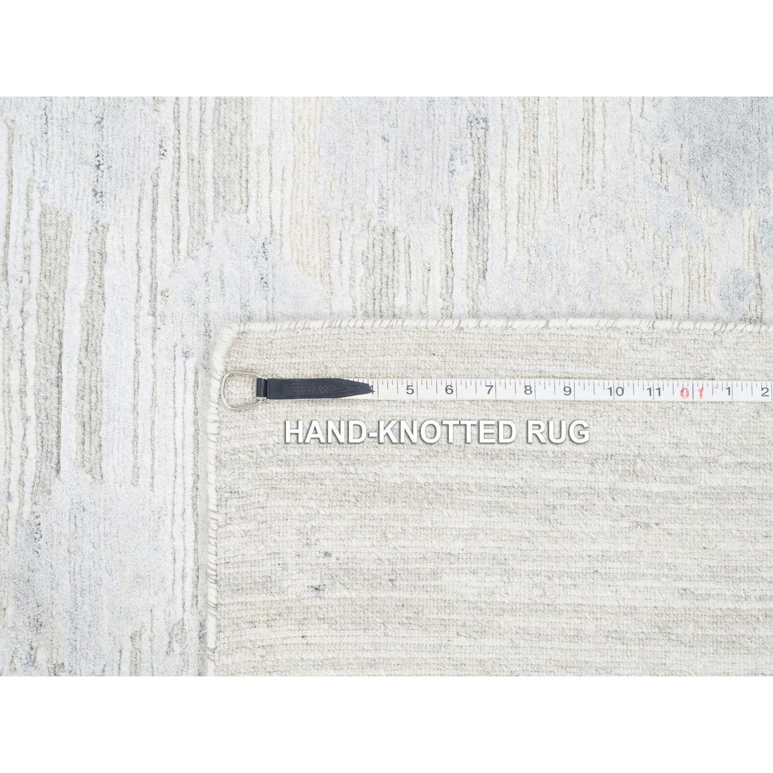 Rug 10'x10' Hand Knotted Undyed Natural Wool Ivory with Gray Square - 12