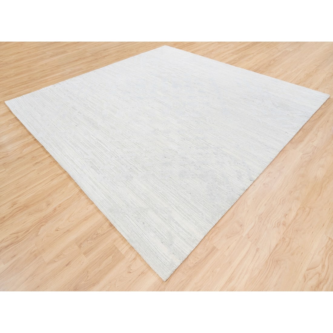 Rug 10'x10' Hand Knotted Undyed Natural Wool Ivory with Gray Square - 4