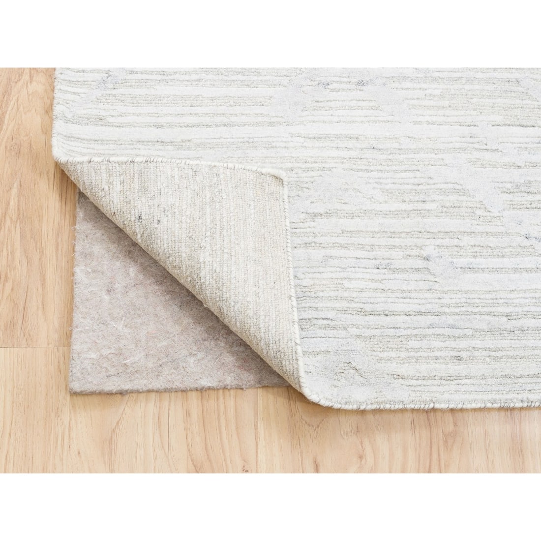 Rug 10'x10' Hand Knotted Undyed Natural Wool Ivory with Gray Square - 5