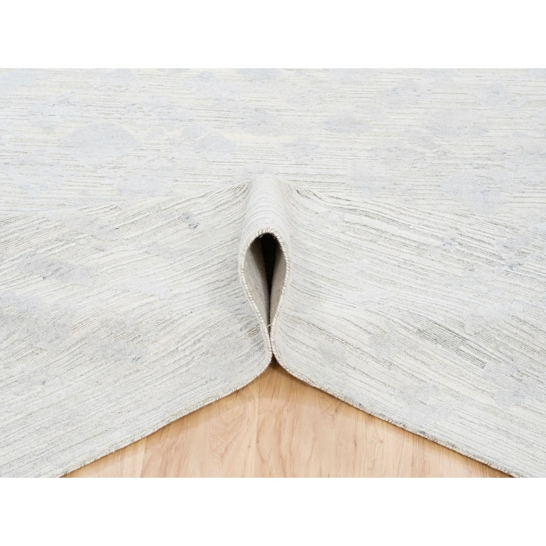 Rug 10'x10' Hand Knotted Undyed Natural Wool Ivory with Gray Square - 6