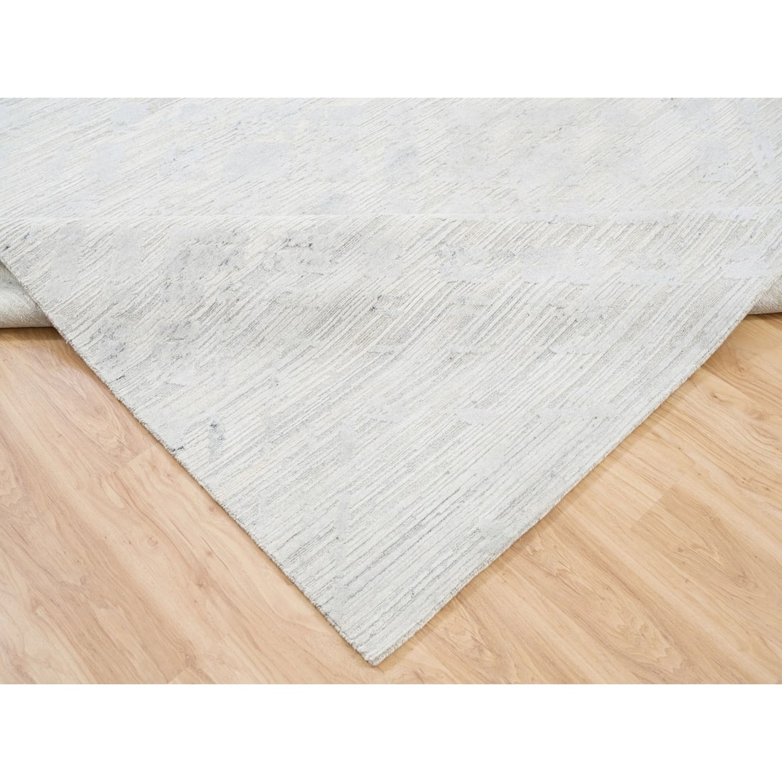Rug 10'x10' Hand Knotted Undyed Natural Wool Ivory with Gray Square - 7