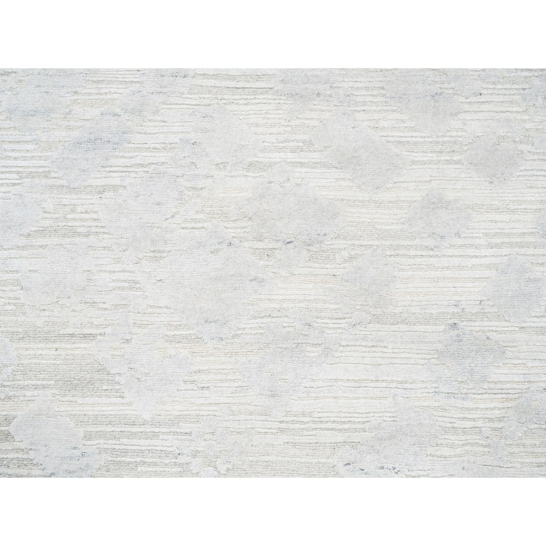 Rug 10'x10' Hand Knotted Undyed Natural Wool Ivory with Gray Square - 9