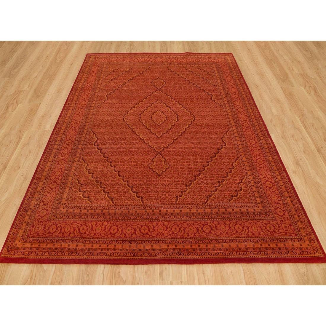 Rug 8'1"x10'1" Spicy Orange Wool and Silk Tebraz Mahi Hand Knotted - 2