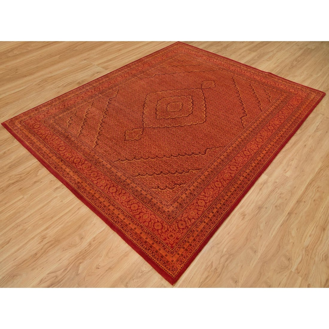 Rug 8'1"x10'1" Spicy Orange Wool and Silk Tebraz Mahi Hand Knotted - 3