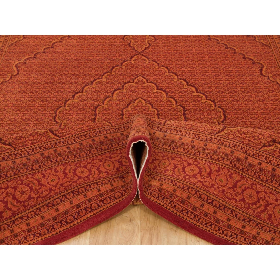 Rug 8'1"x10'1" Spicy Orange Wool and Silk Tebraz Mahi Hand Knotted - 5