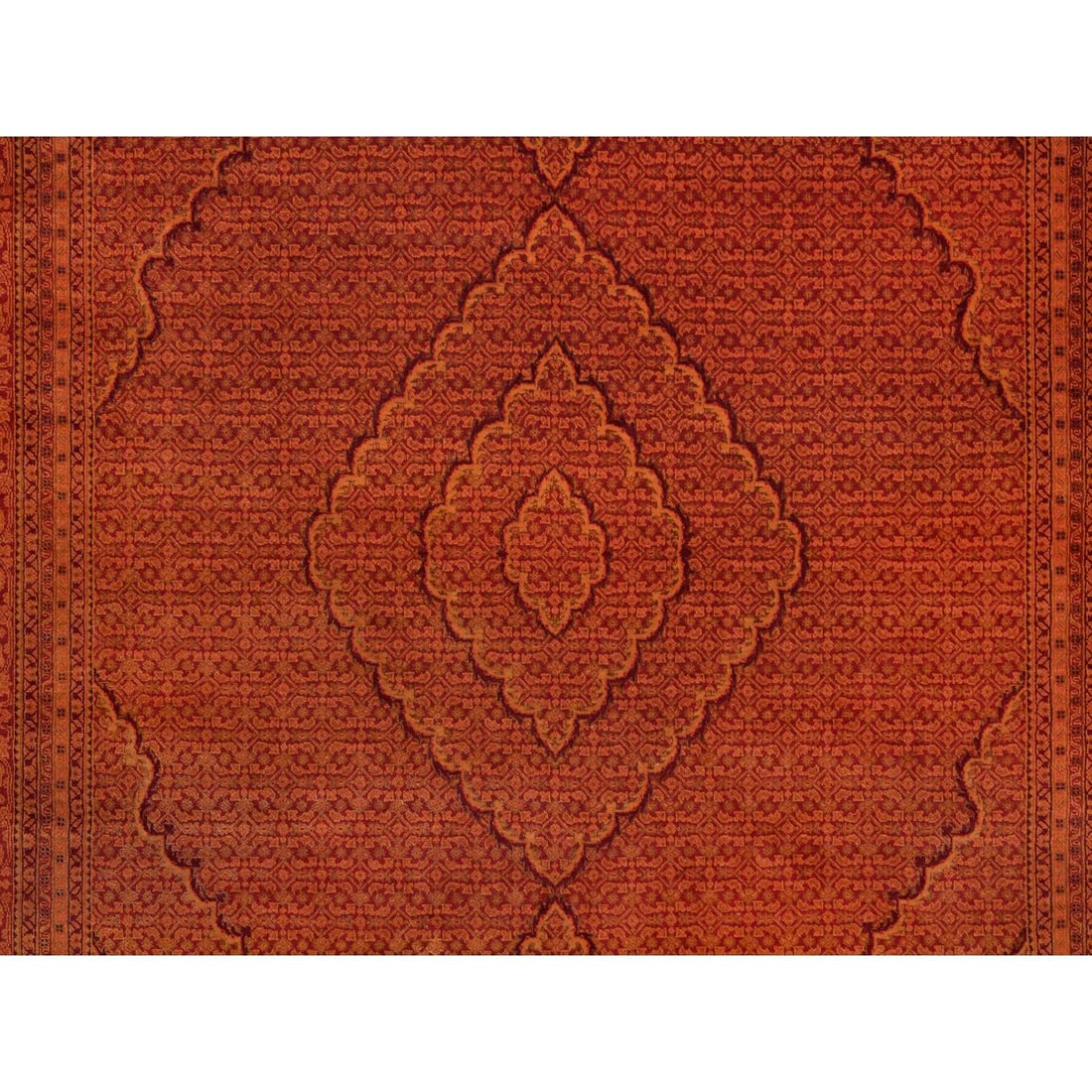 Rug 8'1"x10'1" Spicy Orange Wool and Silk Tebraz Mahi Hand Knotted - 8