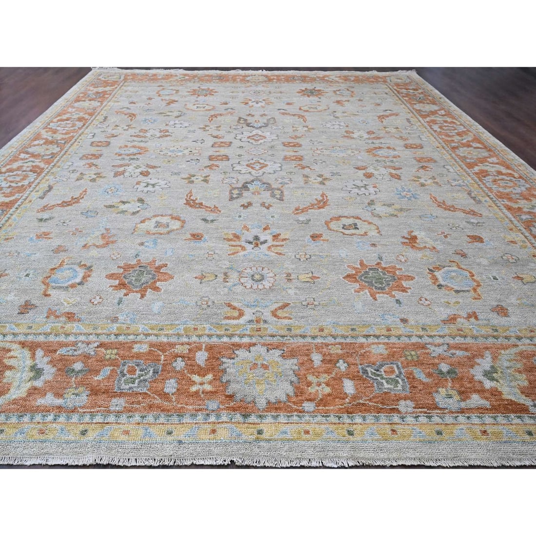 Rug 14'x18'1" Light Gray Oushak Design Wool Hand Knotted Oversized - 2