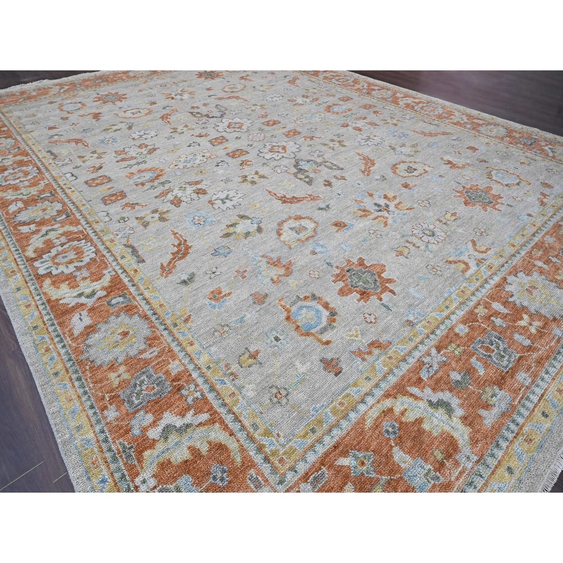 Rug 14'x18'1" Light Gray Oushak Design Wool Hand Knotted Oversized - 3