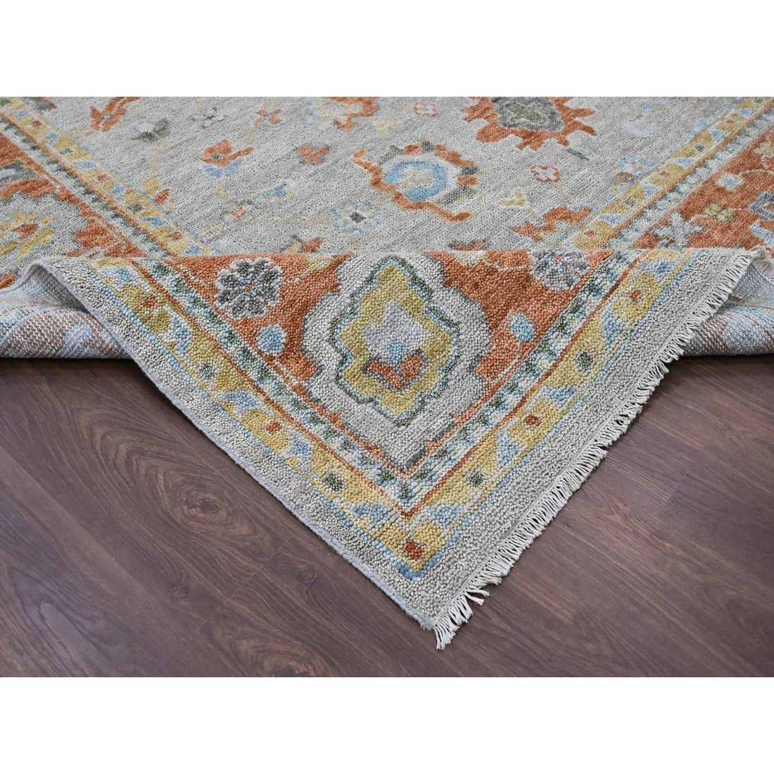 Rug 14'x18'1" Light Gray Oushak Design Wool Hand Knotted Oversized - 6