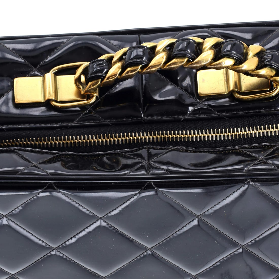 Large Chanel Vintage Chain Lunch Box Bag Quilted Patent - 7