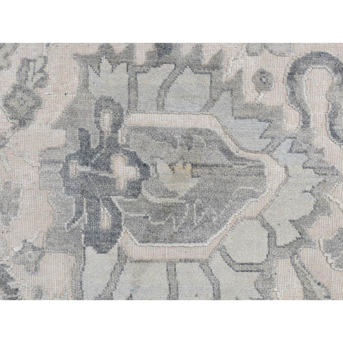 Rug 2'x3'2" Gray Silk with Wool Mahal Design Hand Knotted Sample Mat - 6