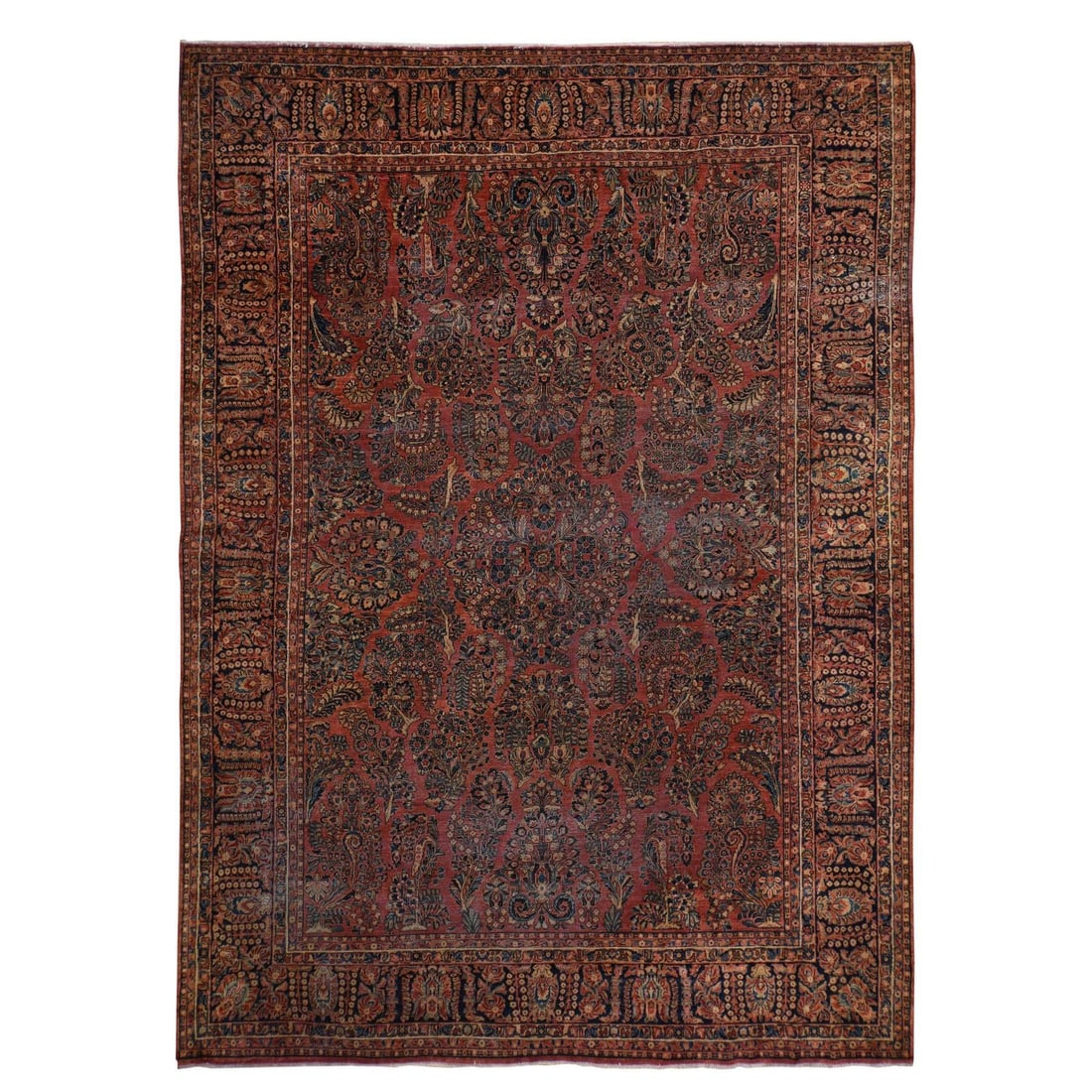 Rug 10'x13'4" Red Antique Zoroastrian Saroogh Worn Down Wool Hand Knotted: Rug 10'x13'4" Red Antique Zoroastrian Saroogh Worn Down Wool Hand Knotted This listing features Rug 10'x13'4" Red Antique Zoroastrian Saroogh Worn Down Wool Hand Knotted. Item specifics are provided