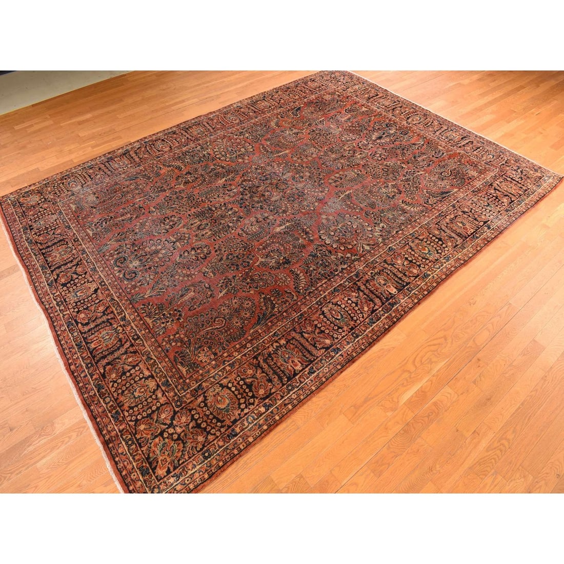 Rug 10'x13'4" Red Antique Zoroastrian Saroogh Worn Down Wool Hand Knotted - 4