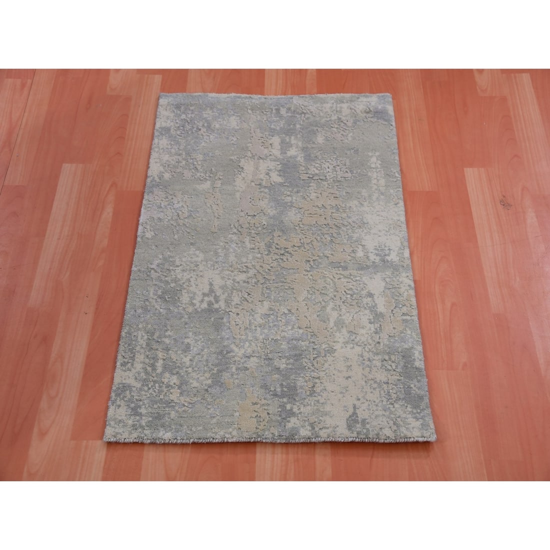 Rug 2'x3'1" Cathedral Gray Modern Abstract Design Hand Knotted Wool Silk - 2
