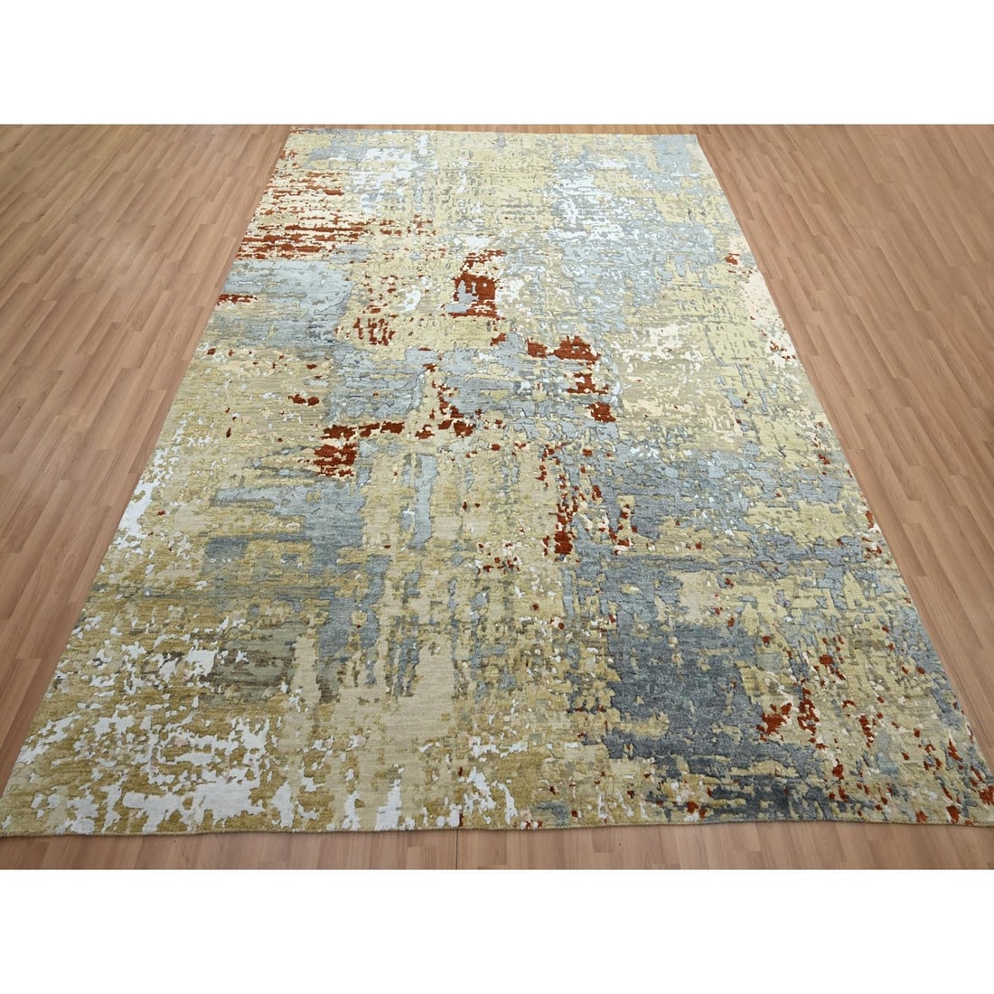 Rug 8'x10'3" Green Abstract Galaxy Design Pure Wool Hand Knotted Oriental - 2