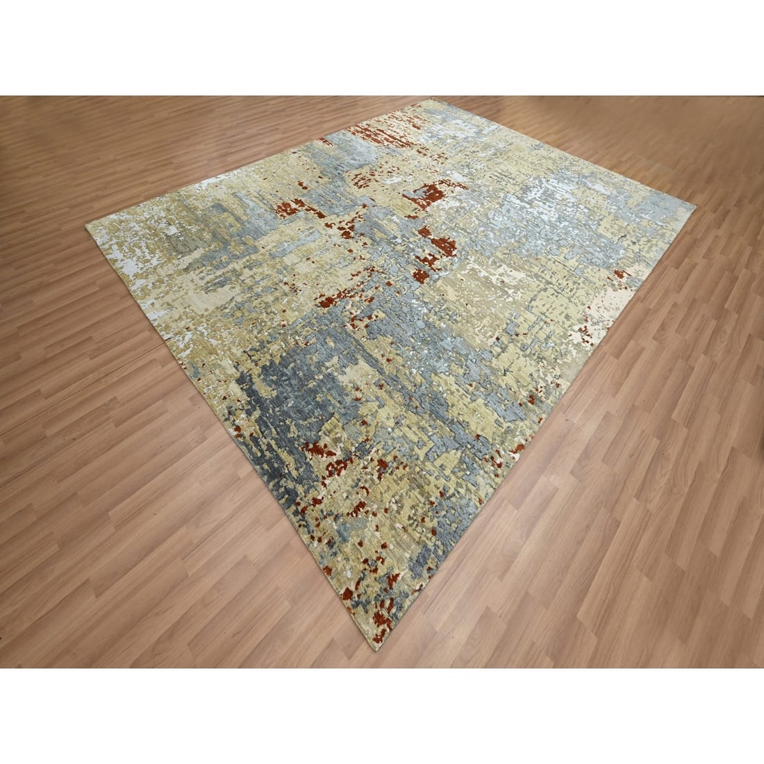 Rug 8'x10'3" Green Abstract Galaxy Design Pure Wool Hand Knotted Oriental - 3