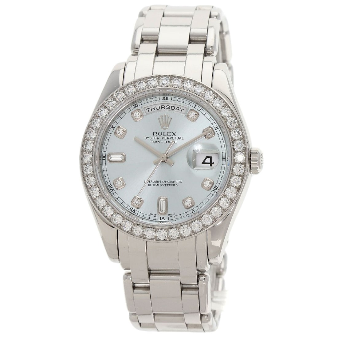 18946A ROLEX Day-Date Pearlmaster 10P Bezel Diamond Ice Blue Watches (1 of 20)