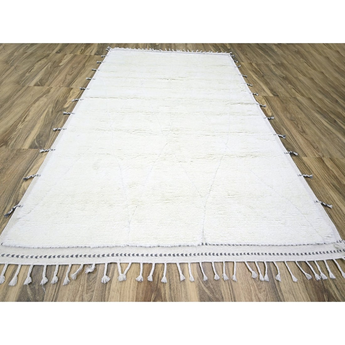 Rug 9'1"x12'3" White Moroccan Weave Natural Undyed Wool Hand Knotted - 2