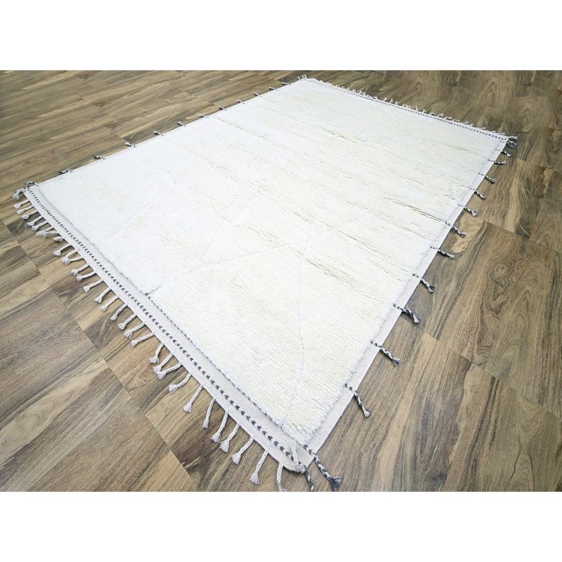 Rug 9'1"x12'3" White Moroccan Weave Natural Undyed Wool Hand Knotted - 3
