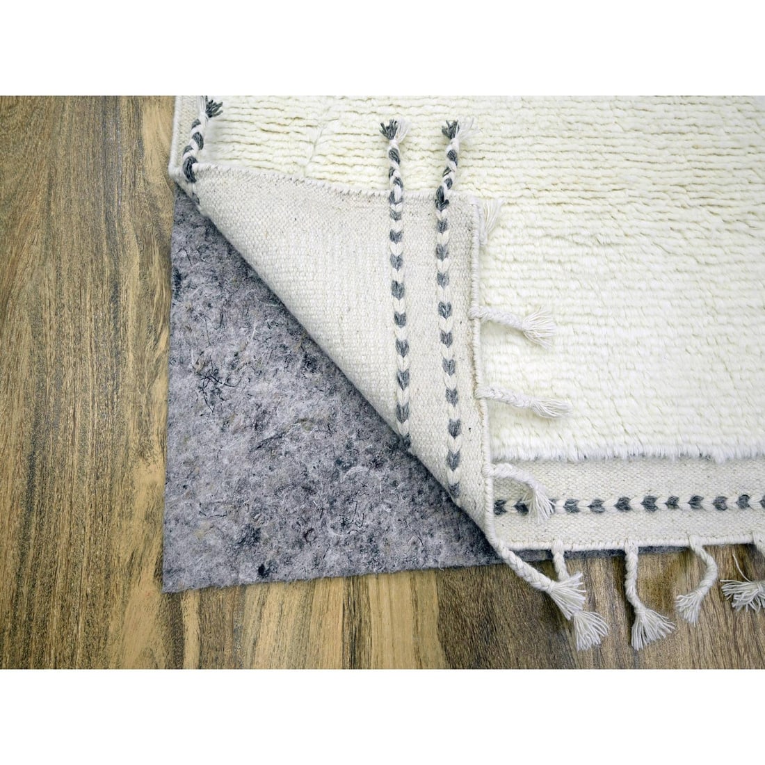 Rug 9'1"x12'3" White Moroccan Weave Natural Undyed Wool Hand Knotted - 4