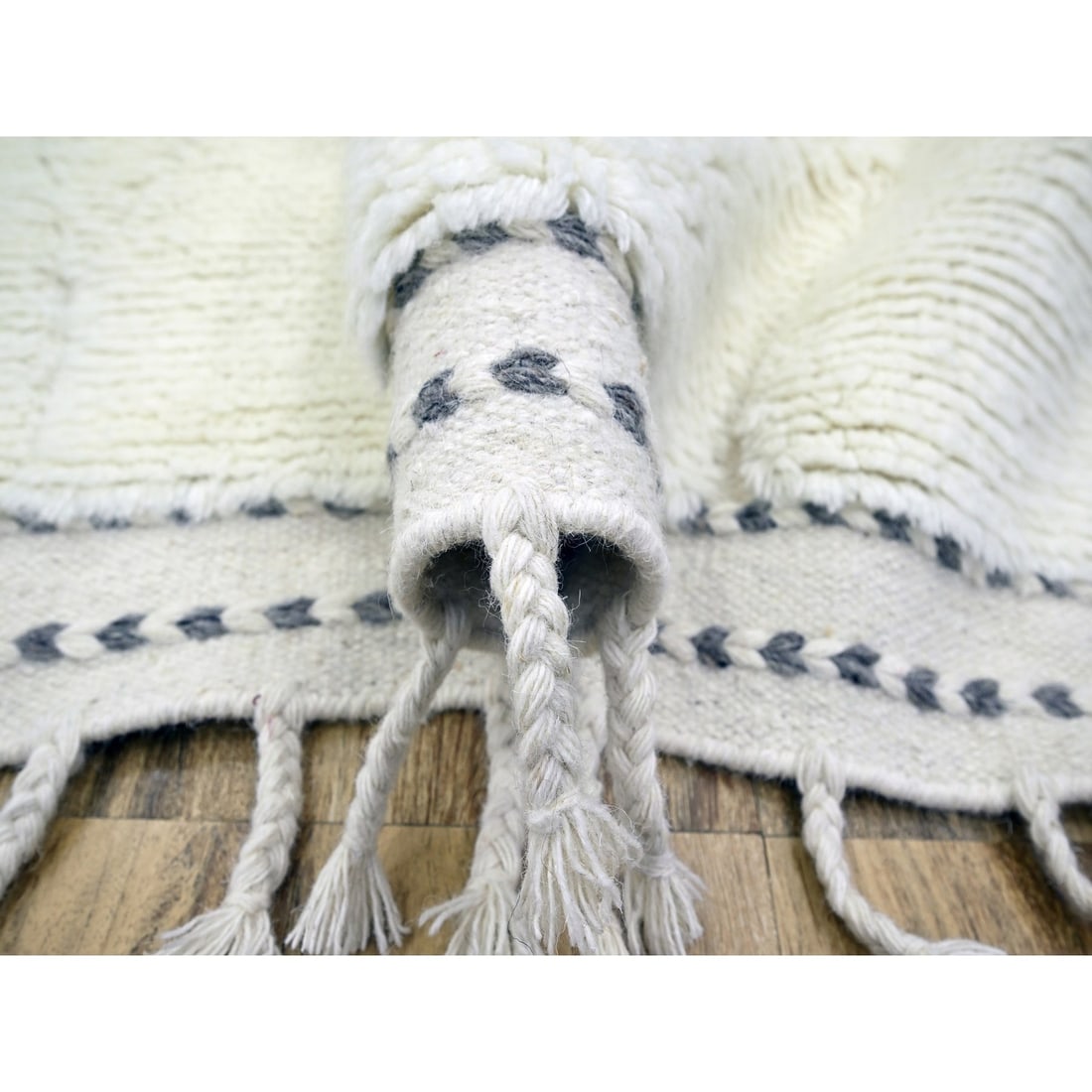 Rug 9'1"x12'3" White Moroccan Weave Natural Undyed Wool Hand Knotted - 5