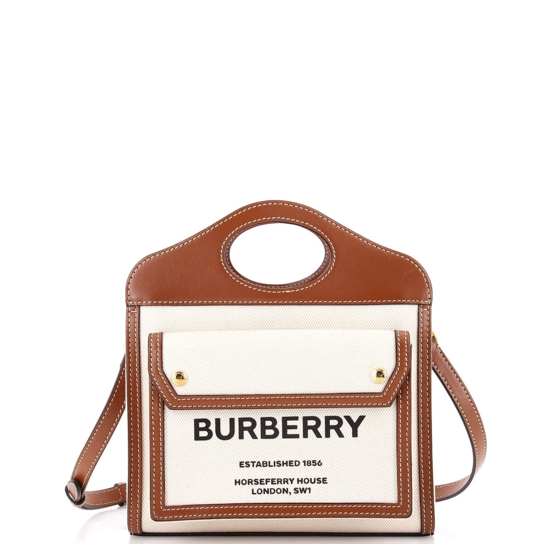 Mini Burberry Logo Pocket Tote Canvas with Leather (1 of 5)