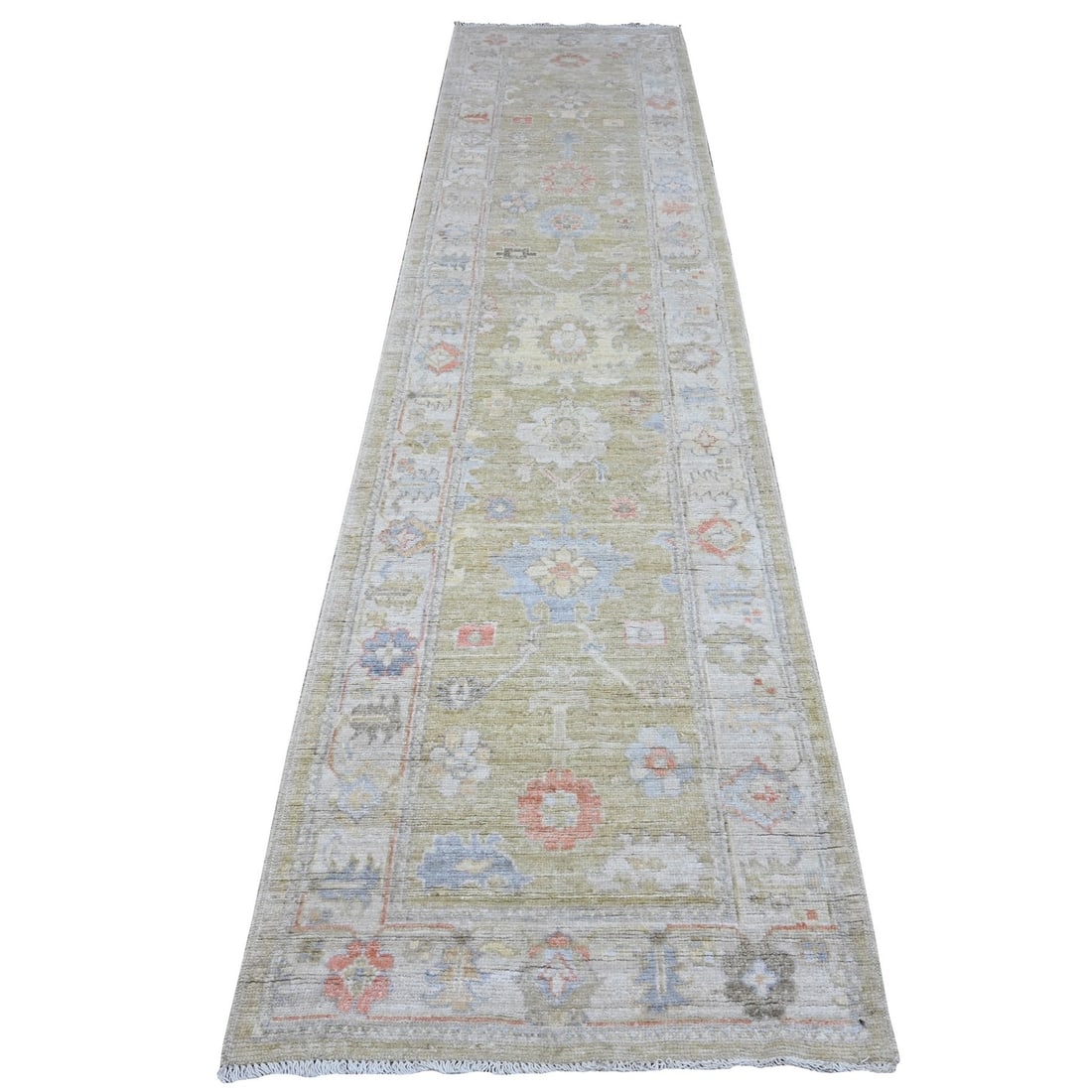 Rug 2'8"x11'6" Old Moss Green Rural Design Angora Oushak Oriental Runner (1 of 6)