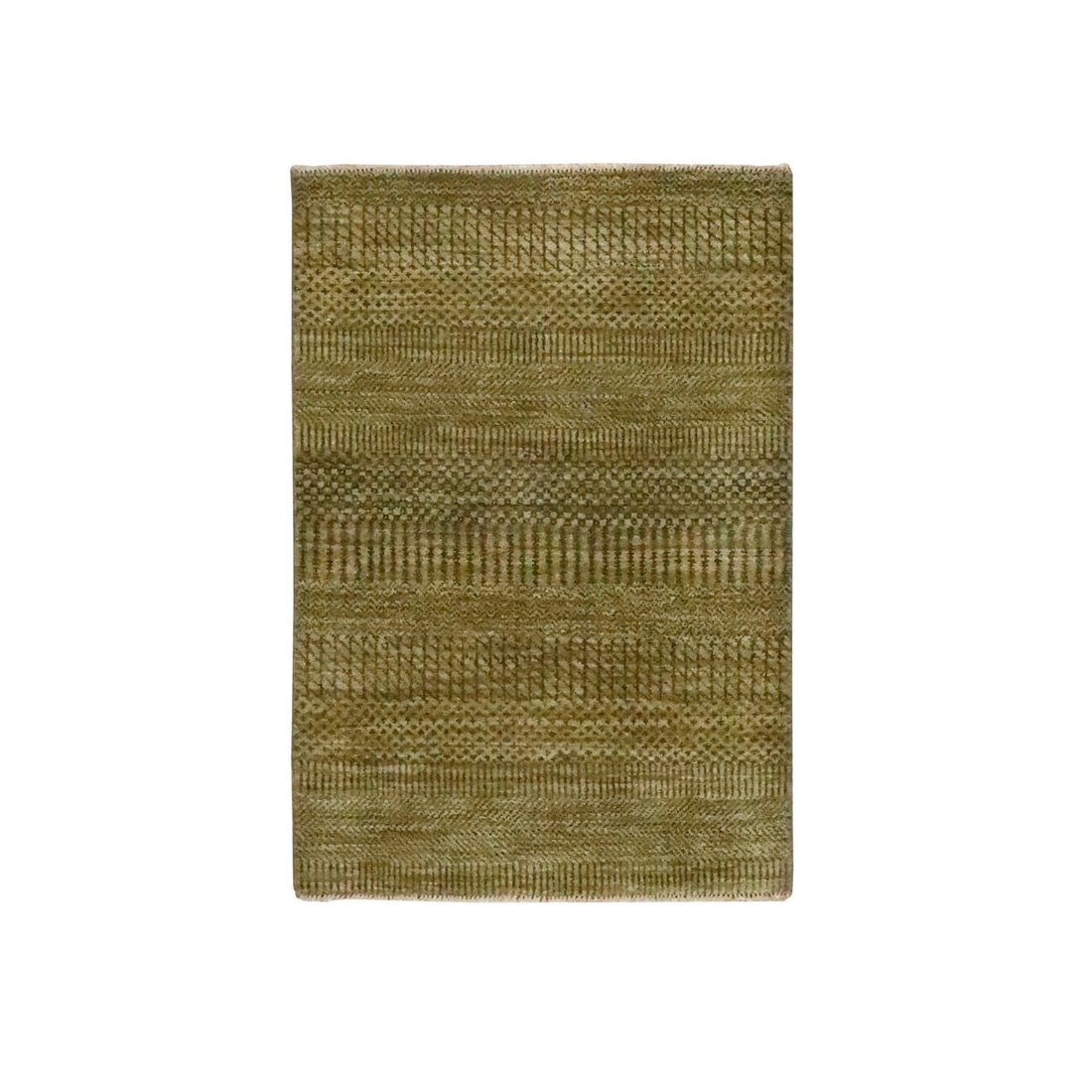 Rug 2'x3' Golden Brown Modern Grass Design Hand Knotted Wool and Silk Mat (1 of 5)