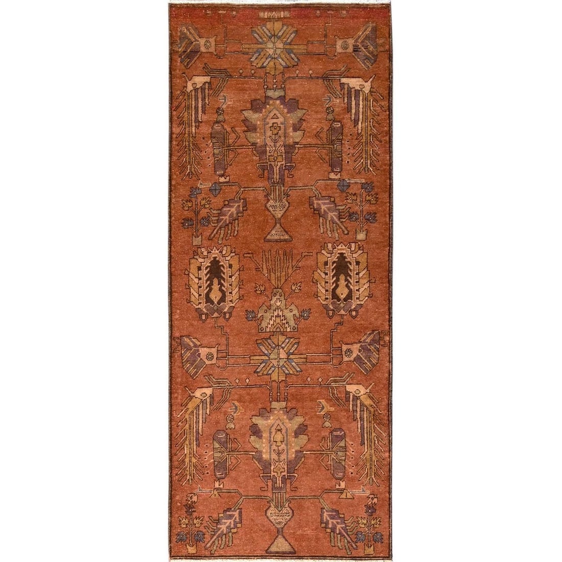 Rug 3'x7'9" Orange Vintage Northwest Zoroastrian Wool Hand Knotted Runner (1 of 7)