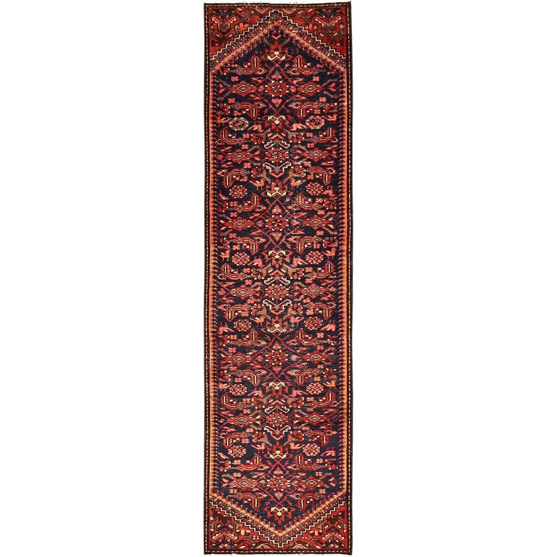 Rug 2'4"x8'10" Blue Vintage Zoroastrian Heriz 100% Wool Hand Knotted Runner: Rug 2'4"x8'10" Blue Vintage Zoroastrian Heriz 100% Wool Hand Knotted Runner This listing features Rug 2'4"x8'10" Blue Vintage Zoroastrian Heriz 100% Wool Hand Knotted Runner. Item specifics are