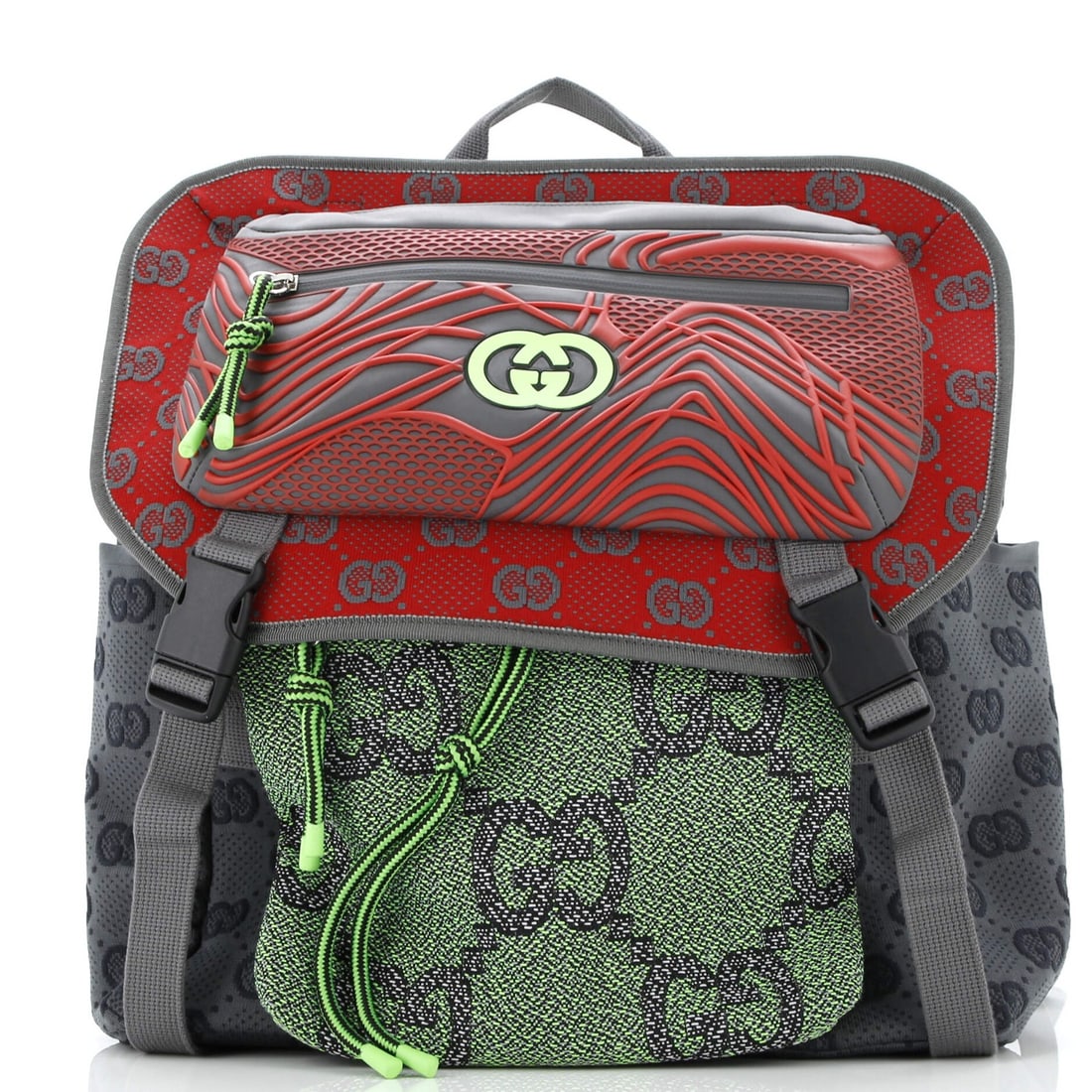 Large Gucci Panelled Double Buckle Backpack GG Jacquard Nylon and Rubber (1 of 7)