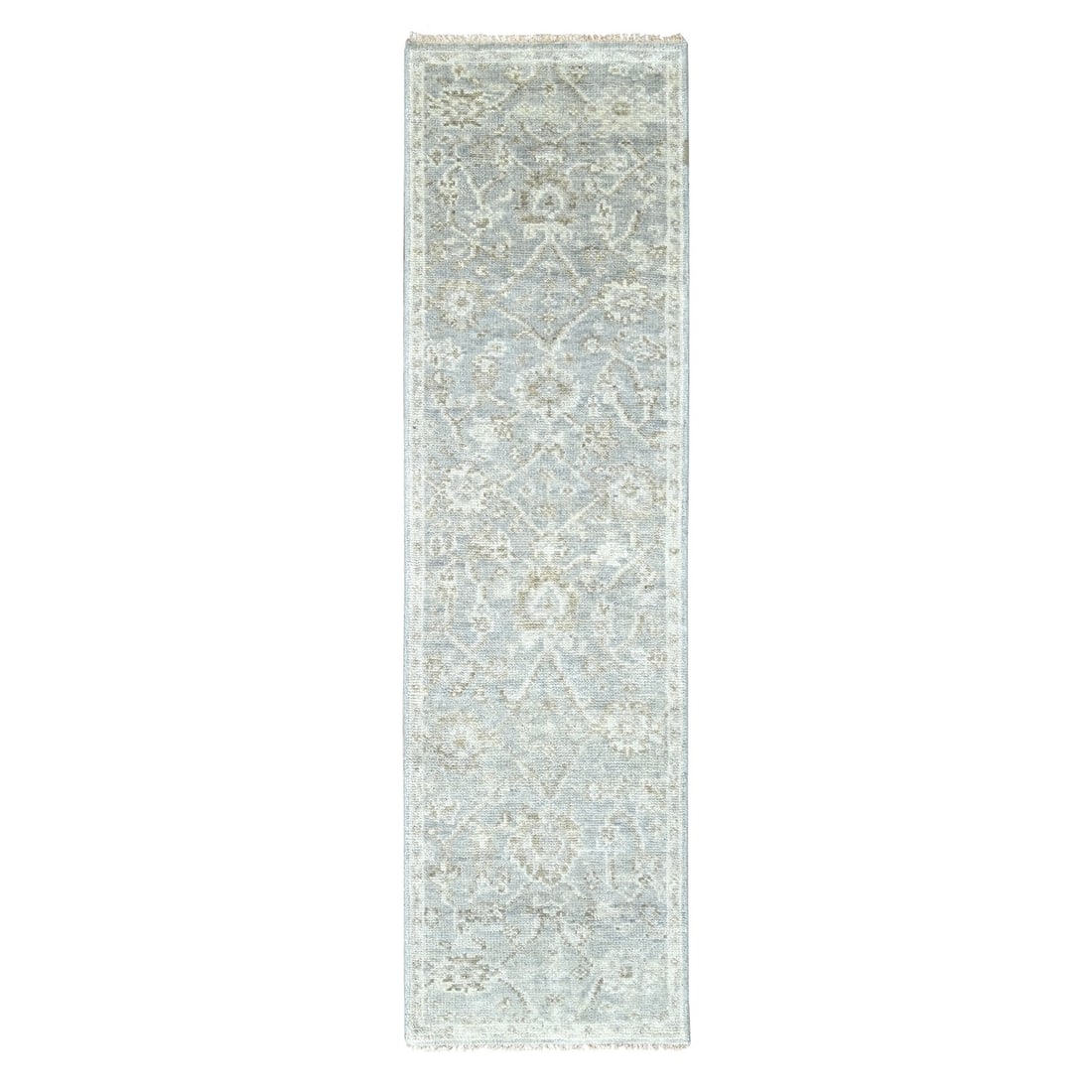 Rug 2'6"x8'7" Cloud Gray Oushak Design Hand Knotted All Wool Runner: Rug 2'6"x8'7" Cloud Gray Oushak Design Hand Knotted All Wool Runner This listing features Rug 2'6"x8'7" Cloud Gray Oushak Design Hand Knotted All Wool Runner. Item specifics are provided below. Item