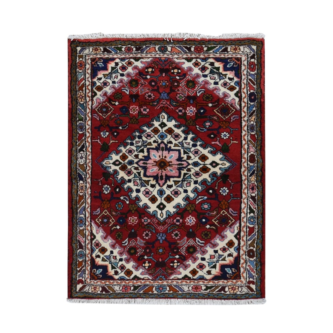 Rug 3'7"x4'8" Red New Zoroastrian Bohemian Khmadan Pure Wool Hand Knotted: Rug 3'7"x4'8" Red New Zoroastrian Bohemian Khmadan Pure Wool Hand Knotted This listing features Rug 3'7"x4'8" Red New Zoroastrian Bohemian Khmadan Pure Wool Hand Knotted. Item specifics are provided