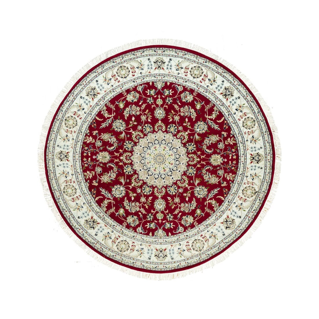 Rug 8'x8' Barn Red 250 KPSI Hand Knotted Nain Soft Wool Oriental Round (1 of 11)
