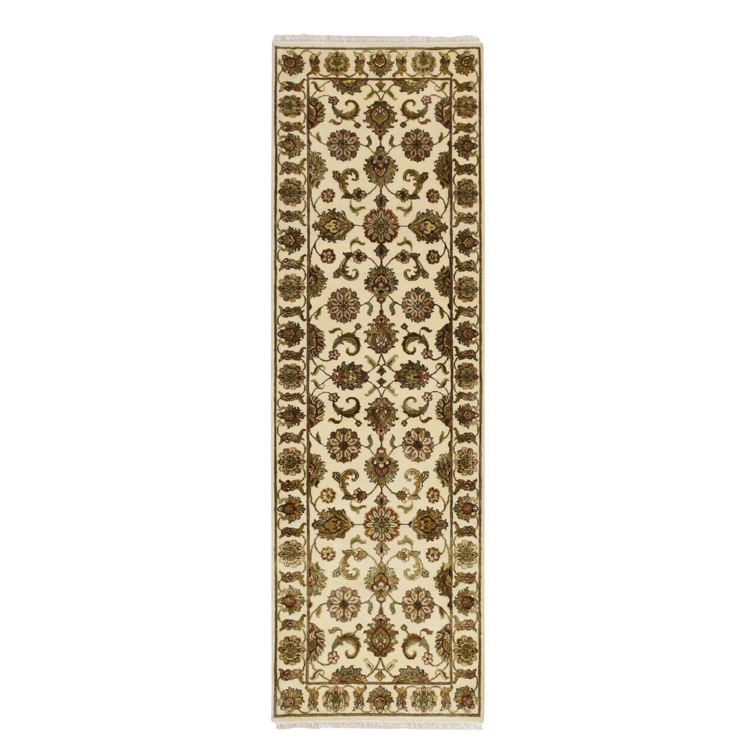 Rug 2'7"x8'3" White Rajasthan Leaf Design Hand Knotted Wool & Silk Runner: Rug 2'7"x8'3" White Rajasthan Leaf Design Hand Knotted Wool & Silk Runner This listing features Rug 2'7"x8'3" White Rajasthan Leaf Design Hand Knotted Wool & Silk Runner. Item specifics are provided b