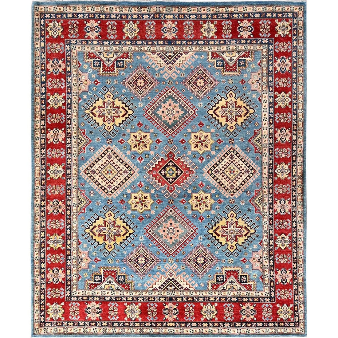 Rug 8'x9'9" Blue Afghan Special Kazak Medallions Design Hand Knotted Wool: Rug 8'x9'9" Blue Afghan Special Kazak Medallions Design Hand Knotted Wool This listing features Rug 8'x9'9" Blue Afghan Special Kazak Medallions Design Hand Knotted Wool. Item specifics are provided b