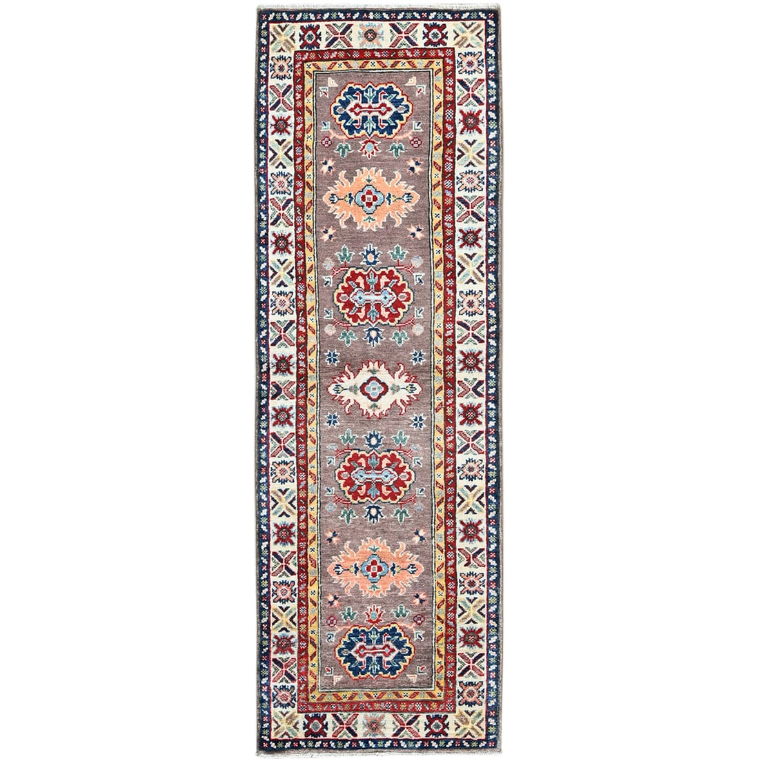 Rug 2'x6'5" Gray Kazak with Tribal Design Soft Wool Hand Knotted Runner: Rug 2'x6'5" Gray Kazak with Tribal Design Soft Wool Hand Knotted Runner This listing features Rug 2'x6'5" Gray Kazak with Tribal Design Soft Wool Hand Knotted Runner. Item specifics are provided below